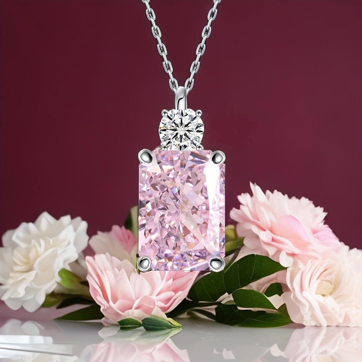 Princess Ice-Cut Necklace with 7-Carat Pink Square Pendant
